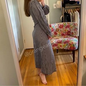 GANNI Blue Black Gingham Seersucker Plaid Long Sleeve Button Maxi Dress 38 M